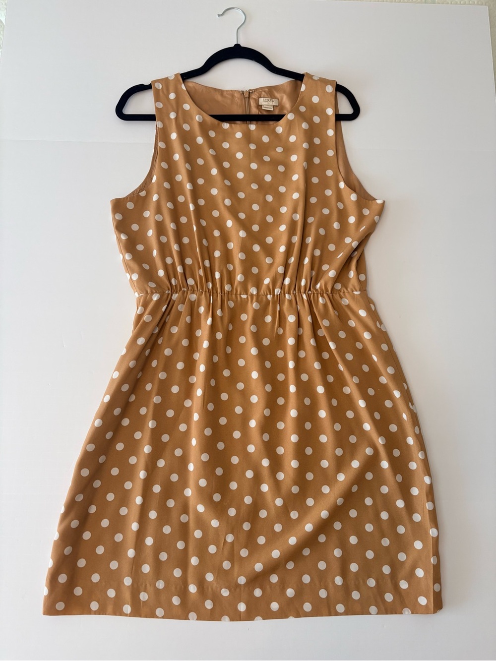 J. Crew Tan Polka Dot Sleeveless Dress